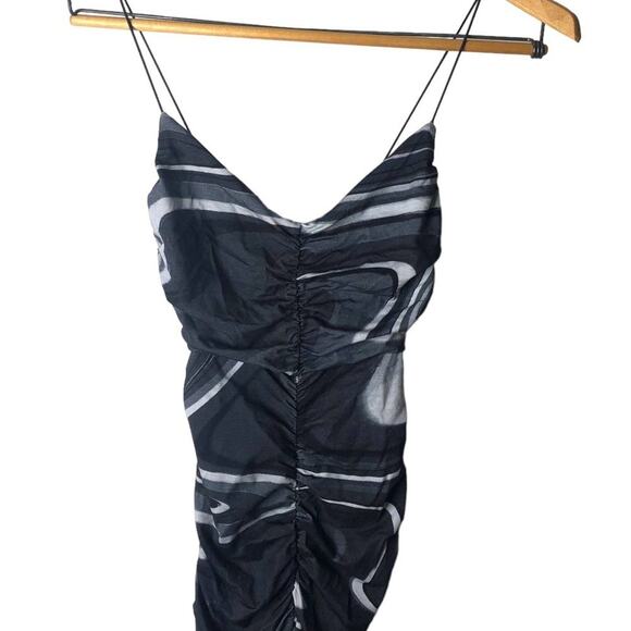 Asos Design cami strappy midi dress ruched details Black & Gray Marble Size 0 - Picture 3 of 12